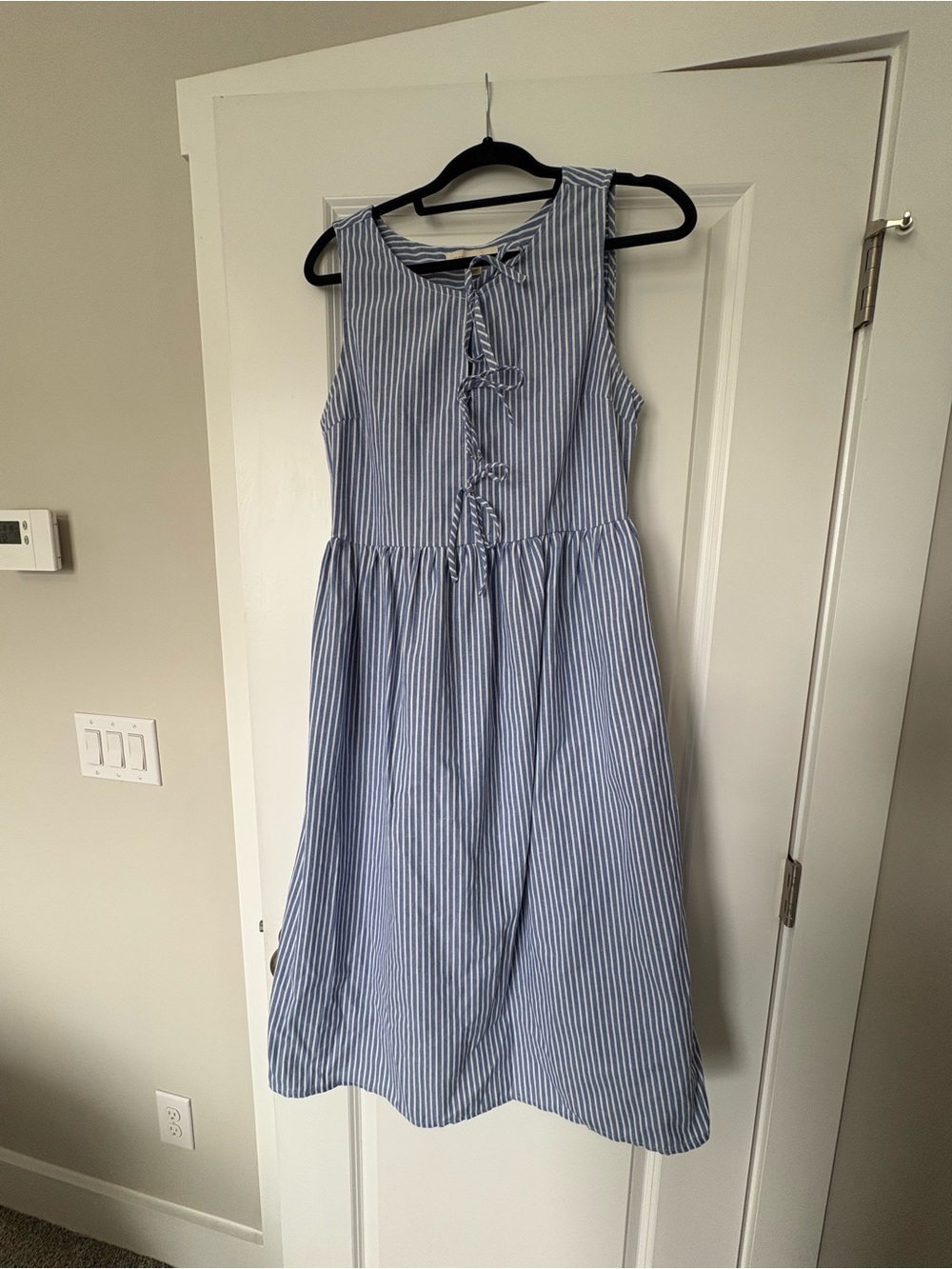 Women’s Blue and White Stripe Tie-Front Sundress 100% cotton